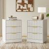 Light luxury style ruffled bedside table, Nordic design with three drawers for storage, golden handles, modern bedroom bedside storage cabinet.