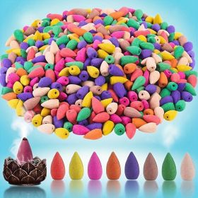 300 Assorted Backflow Incense Cones, Lavender Agarwood Sandalwood Artemisia Floral Rose Scent, Wood Material