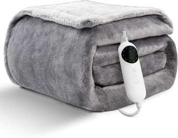 Heated Blanket Electric Throw, 50"×60" Heated Blanket Throw - Flannel Grey Throw Blanket with 2-8H Time Settings for Bed & Office