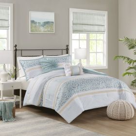 Full/Queen 5 Piece Seersucker Comforter Set with Throw Pillows