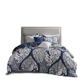 7 Piece Cotton Printed Comforter Set Indigo Queen