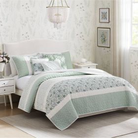 6 Piece Cotton Percale Quilt Set with Throw Pillows Aqua Full/Queen