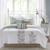 6 Piece Embroidered Quilt Set with Throw Pillows Blue Full/Queen