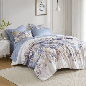 Floral Comforter Set with Bed Sheets Blue Cal King