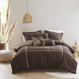 7 Piece Micro Corduroy Comforter Set Brown Queen