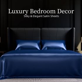 Satin Bed Sheets, King Size Sheets Set, 4 Pcs Silky Bedding Set with 15 Inches Deep Pocket for Mattress (King, Navy Blue)