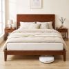 Queen Size Bamboo Platform Bed Frame with Headboard and 12 Poplar Slats, No Box Spring Needed, Easy Assembly, Brown