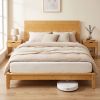 Queen Size Bamboo Platform Bed Frame with Headboard and 12 Poplar Slats, No Box Spring Needed, Easy Assembly, Natural