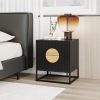 Modern Mid Century Fluted Nightstand with 2 Drawers and Pine Wood Handles for Bedroom