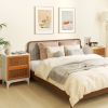 1PC Boho Accent Table Nightstand with 2 Handwoven Rattan Decorated Drawers with Gold Knobs