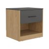 Alder 19.7" High One Drawer Nightstand Side Table end Table with Open Shelf for Bedroom, Home Office, Living Room Natural Oak - Matt Gray