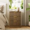 Nordic minimalist ruffled design bedside table with three drawers for large capacity storage. Golden handles for a luxurious look. Bedroom bedside sto