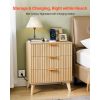 Fluted Nightstand with Charging Station, with 3 Drawers, Dresser for Bedroom, Mid Century Modern End Table