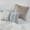 6 Piece Embroidered Quilt Set with Throw Pillows Blue Full/Queen