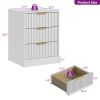 Light luxury style ruffled bedside table, Nordic design with three drawers for storage, golden handles, modern bedroom bedside storage cabinet.