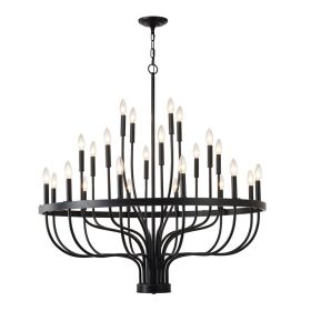 24-Light Black Chandelier Industrial Iron Candle Chandelier Modern Suspended Farmhouse Chandeliers Pendant Light Fixtures For Dining Room Bedroom (Option: Matte Black)