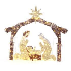 6ft Brown Roof 190LED Lights Nativity Scene Garden Jesus Decoration (Option: Style1)