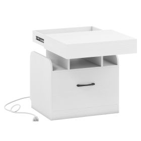 Nightstand with Charging Station Modern Bedside Table for Living Room Bedroom Office (Color: White)