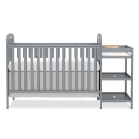 4-in-1 Convertible Baby Crib with Changing Table Combo, Wood Full Size Baby Crib, 4 Adjustable Heights, Non-Toxic Finishes (Color: Storm gray)